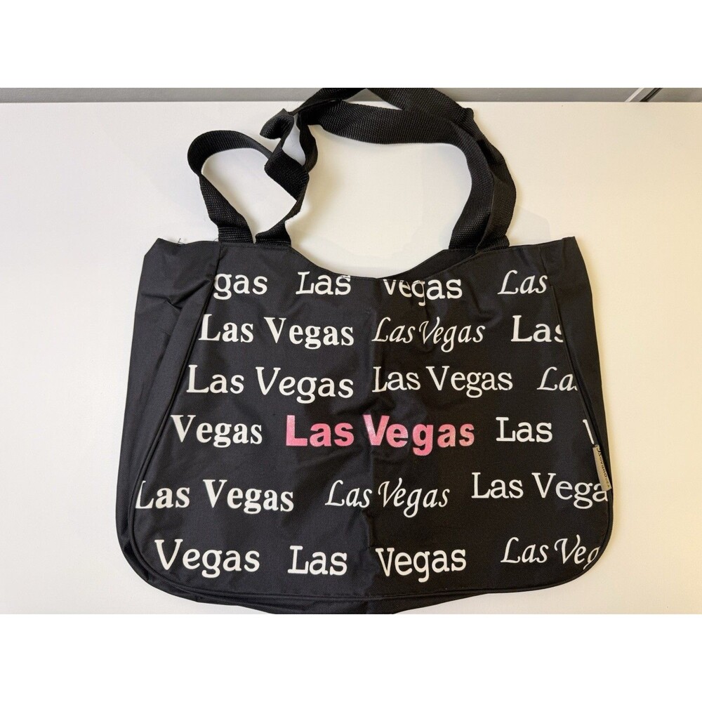 Bovano Las Vegas Zip Up Black Tote Bag Pocket Decorative Logo